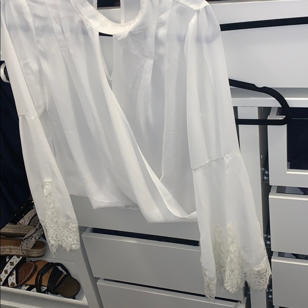 Wrap blouse with bell sleeves